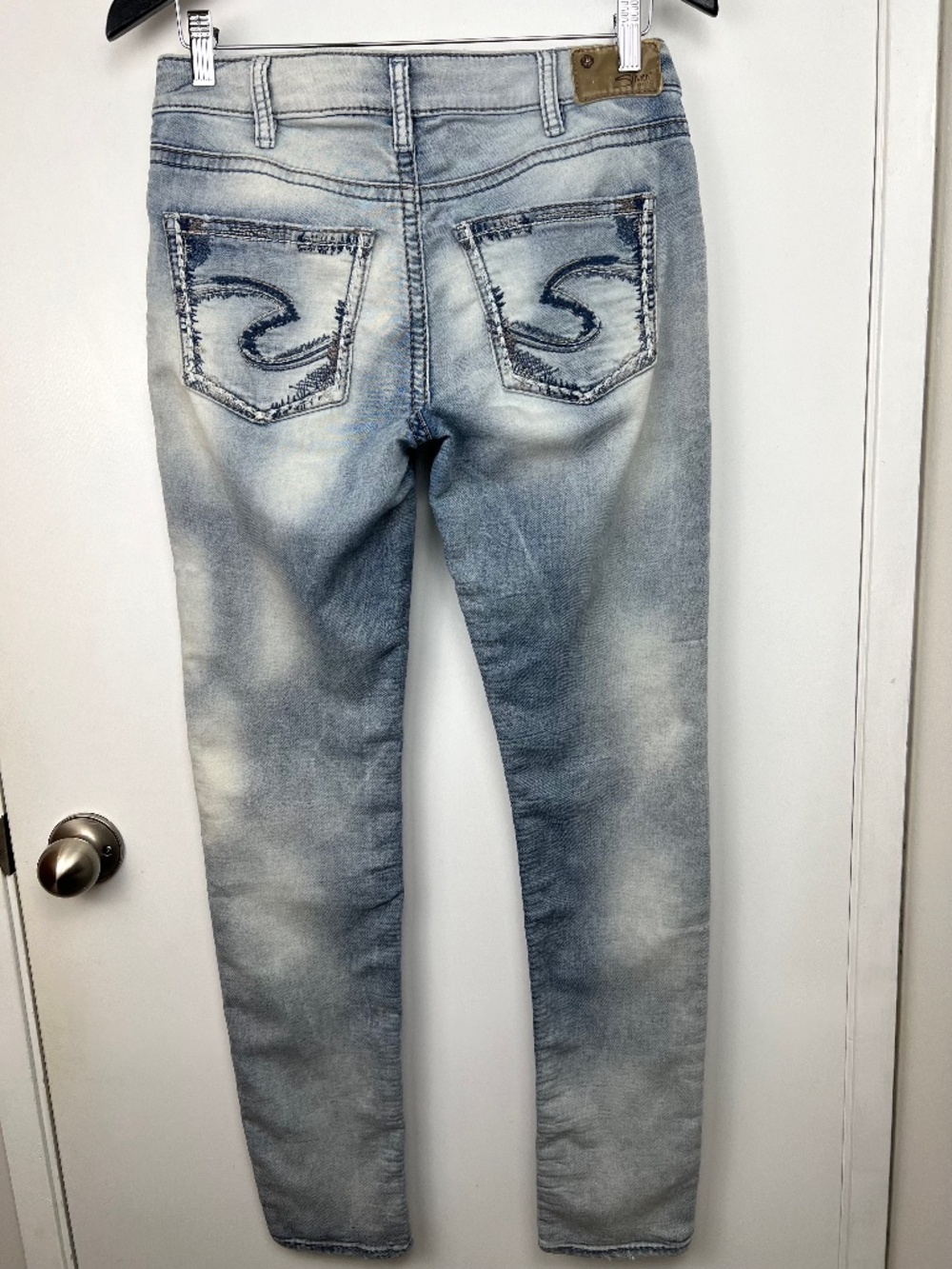 Silver Suki Joga Sweatpants Comfort Jeans Sz 30 Faded Patch Blue Multi Stretch